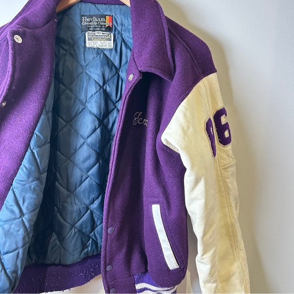 Vintage Purple Wool and White Leather “Knights” Varsity Jacket 1986 Size 42 - Picture 5 of 8